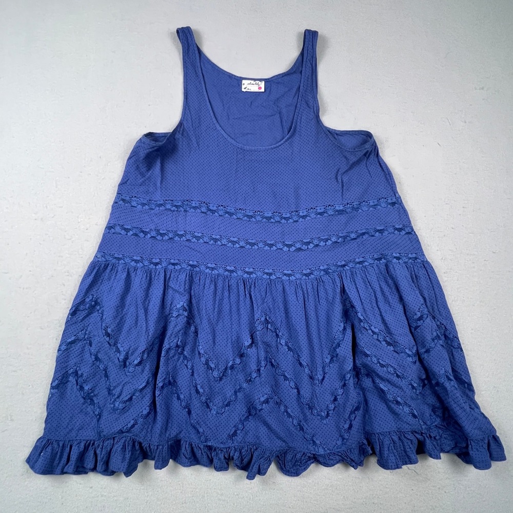 Intimately Free People Tank Top Womens Small Blue Polka Dot Lace Babydoll Boho